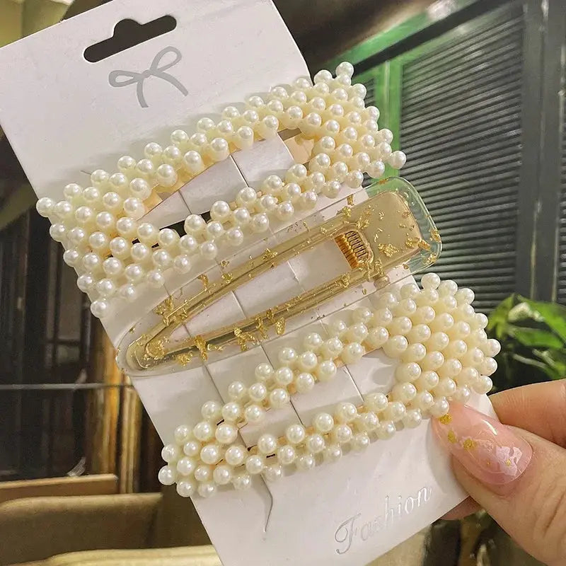 Korean Inspired Luxe Pearl Hair Clips With Geometric Alloy And Plastic Pins For Women Secure Fashion Accessory