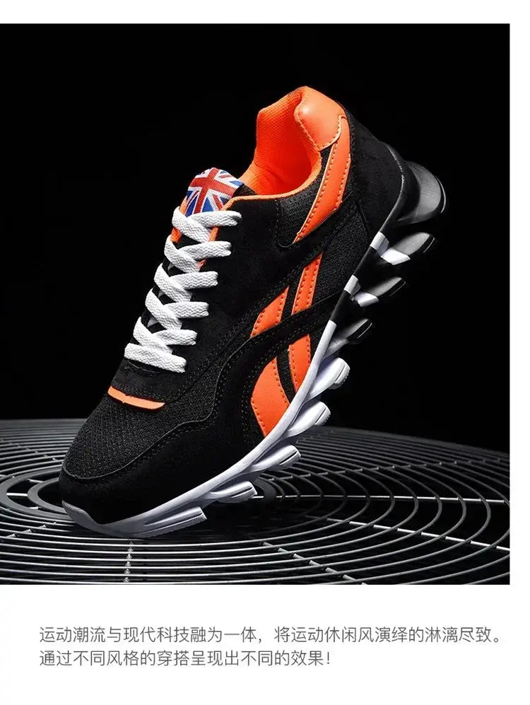 Simples Market Brand Trend men's running sneakers, black with orange accents, wear-resistant thick cushioned white sole