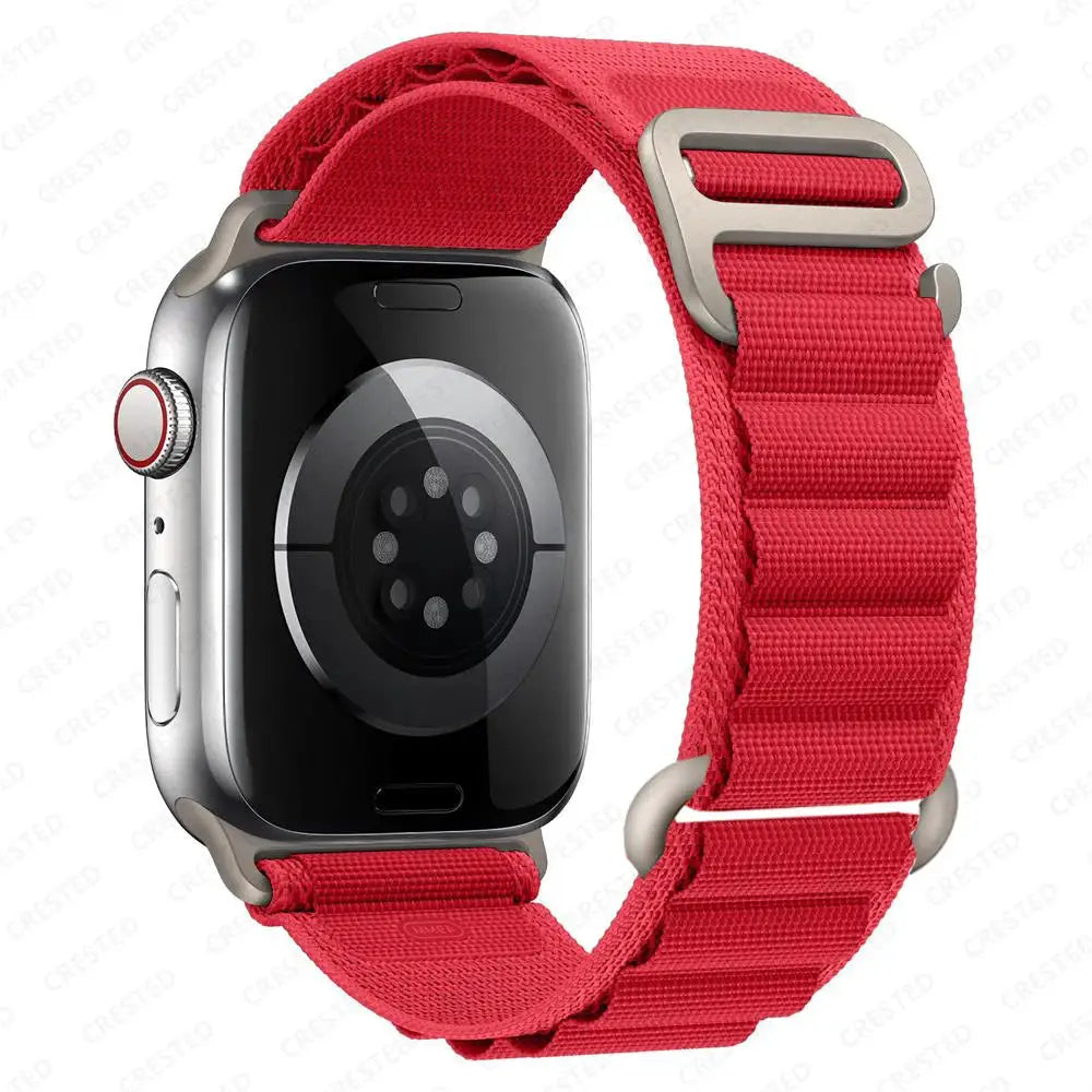 Apple Watch strap, red nylon Alpine bracelet by Simples Market, fits 40–49mm cases