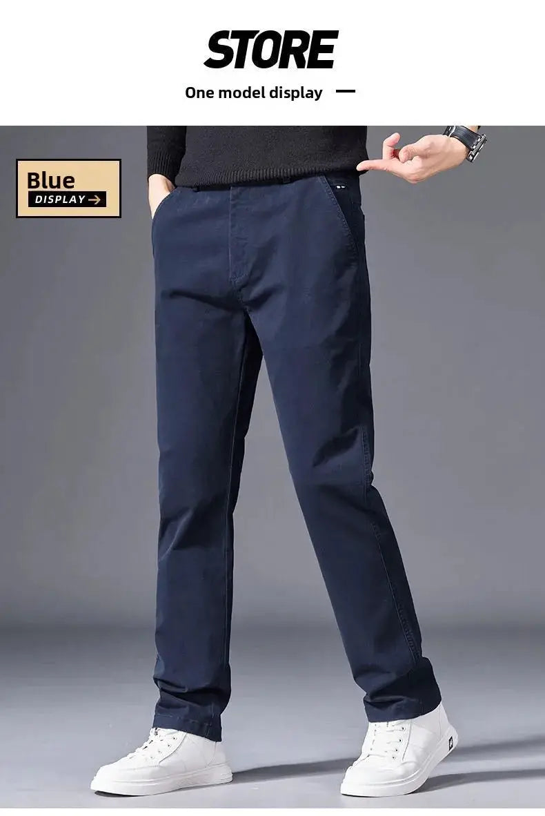 Men's navy cotton pants, classic straight fit with elastic waist, Simples Market
