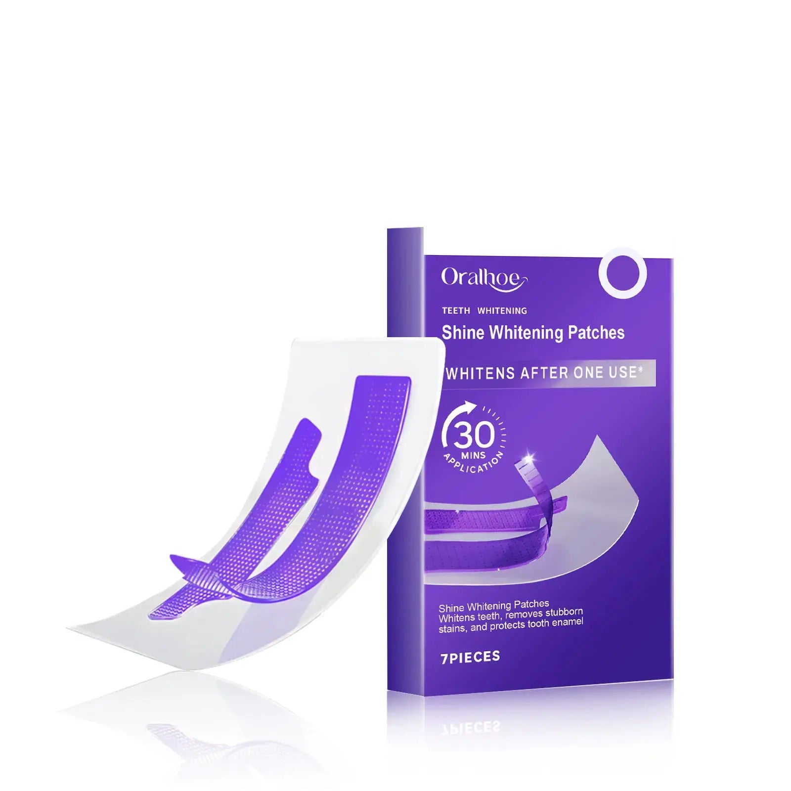 Teeth whitening strips by Simples Market, purple box packaging, 7 pieces.