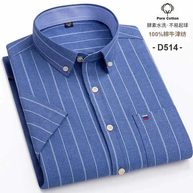 Simples Market men's blue striped cotton Oxford shirt with button-down collar and chest pocket