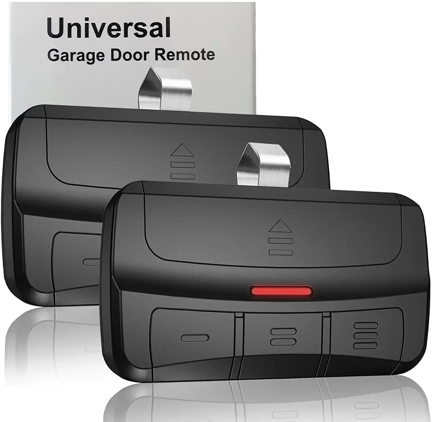 Universal garage door remote by Simples Market, 3-in-1 multifrequency rolling code transmitter with clip, black (2-pack)