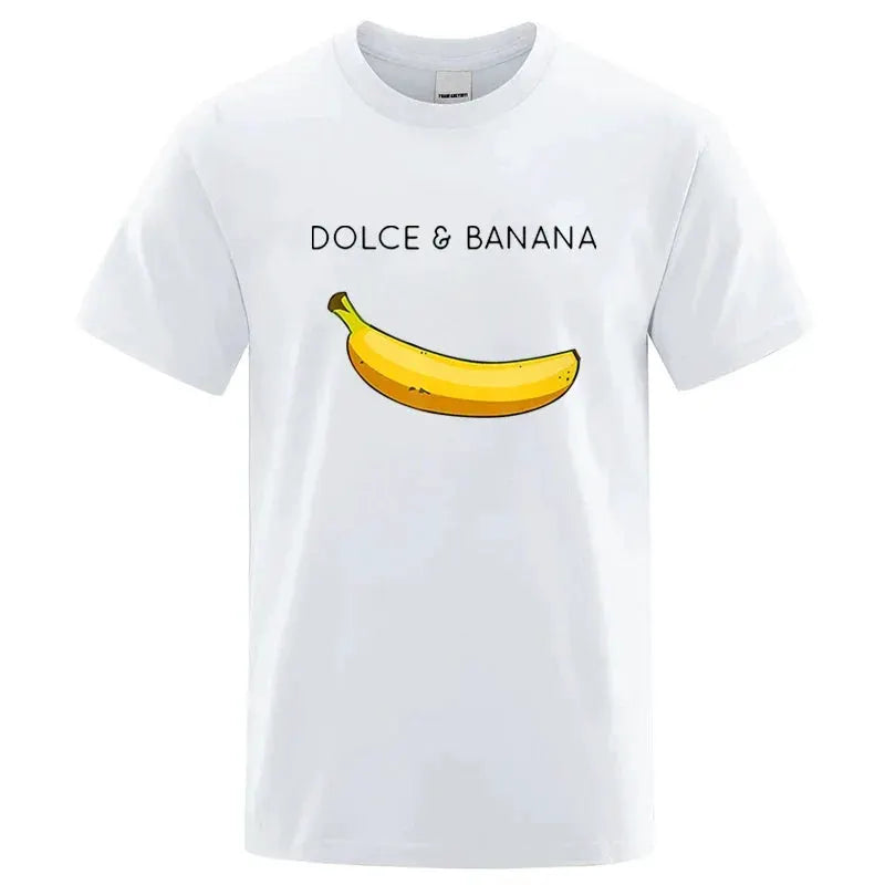 Summer Men's 100 Percent Cotton Banana Print T Shirt Loose O Neck Short Sleeve Casual Top Tee