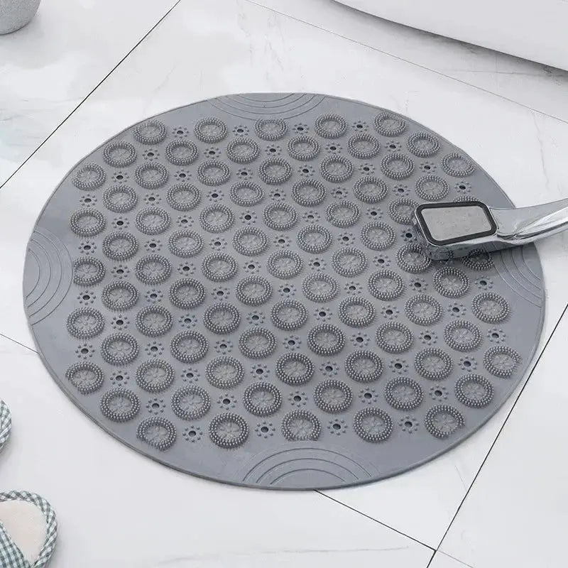 Round PVC Bath Mat With Drain Hole For Non Slip Safety Silicone Backing And Foot Massage Surface