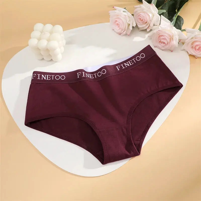 FINETOO burgundy cotton women's briefs with branded waistband