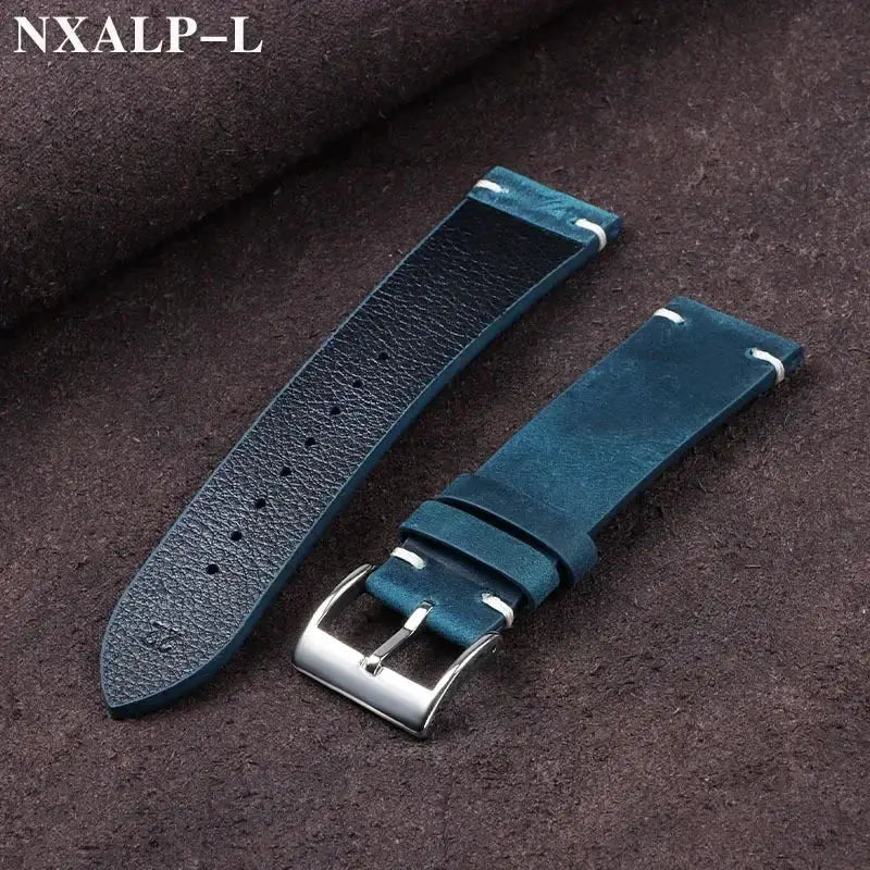 Heritage Vintage Oil Wax Leather Watch Band 18mm To 22mm Handmade Stitching Cowhide Strap For Omega Seiko Smartwatch
