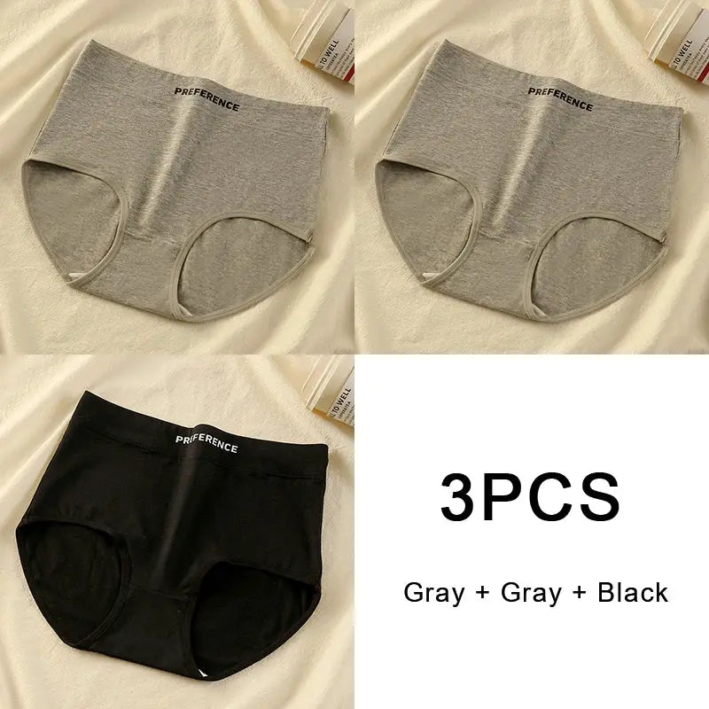 3PCS women's cotton high-waist panties in gray and black with Preference waistband logo