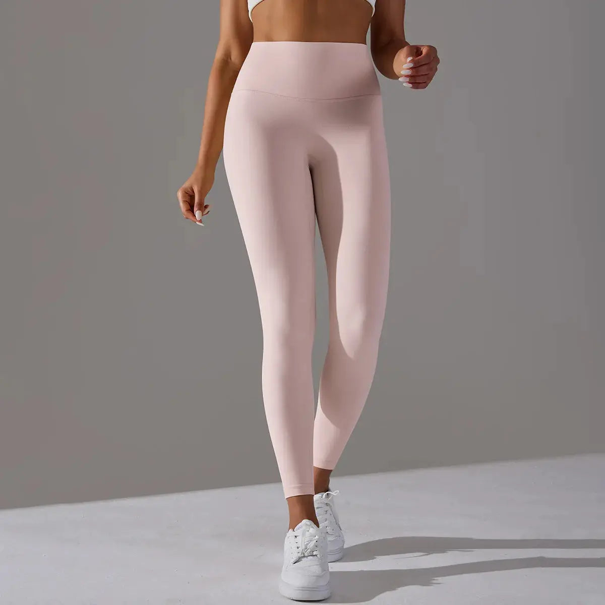 High Waist Naked Feeling Leggings by Simples Market, pale pink fitness/yoga leggings for women
