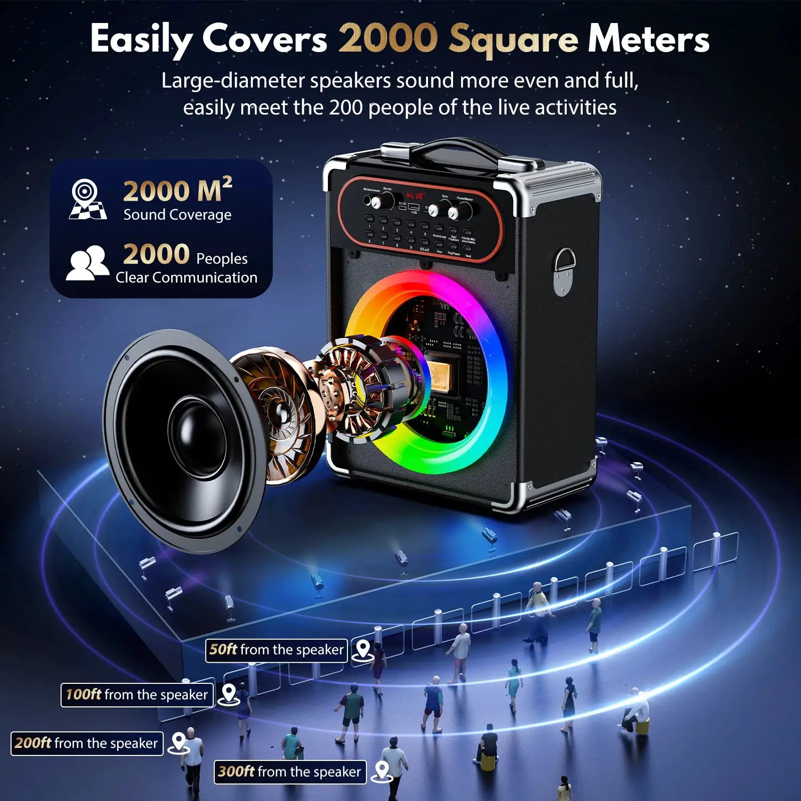 S68 Kara Ok portable Bluetooth speaker with 2 microphones, rainbow LED ring, by Simples Market