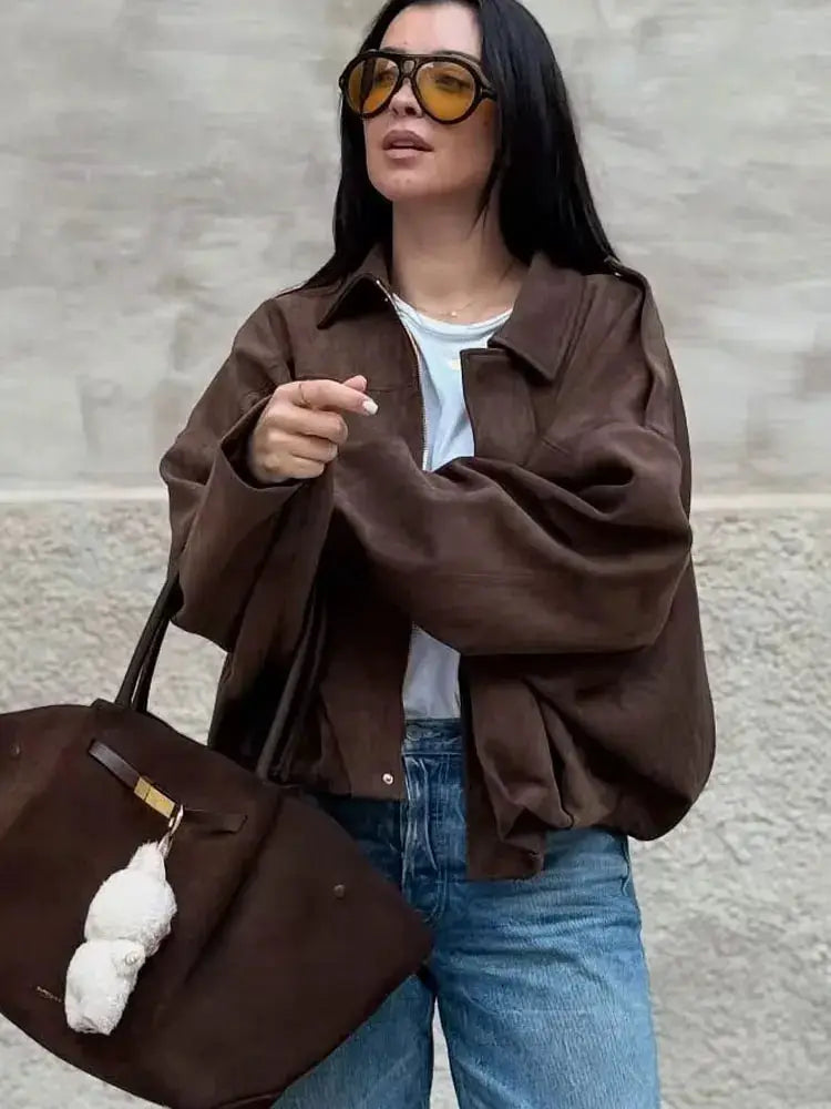 HH Women's Street Fashion Suede Texture Coat Vintage Inspired Cozy Winter Jacket With Batwing Sleeves