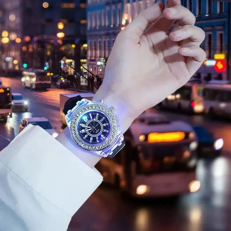 LumiPulse LED Luminous Wristwatch With Rhinestones Silicone Comfort Unisex For Women Men Kids