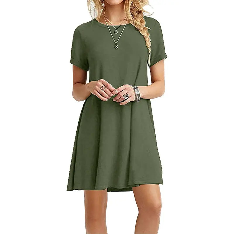 Instylis Women Casual Vintage O Neck Print Loose Mini Dress Sundress