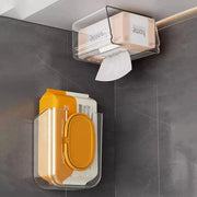 Simples Market bathroom wall-mounted tissue storage box; clear acrylic with orange lid and large opening