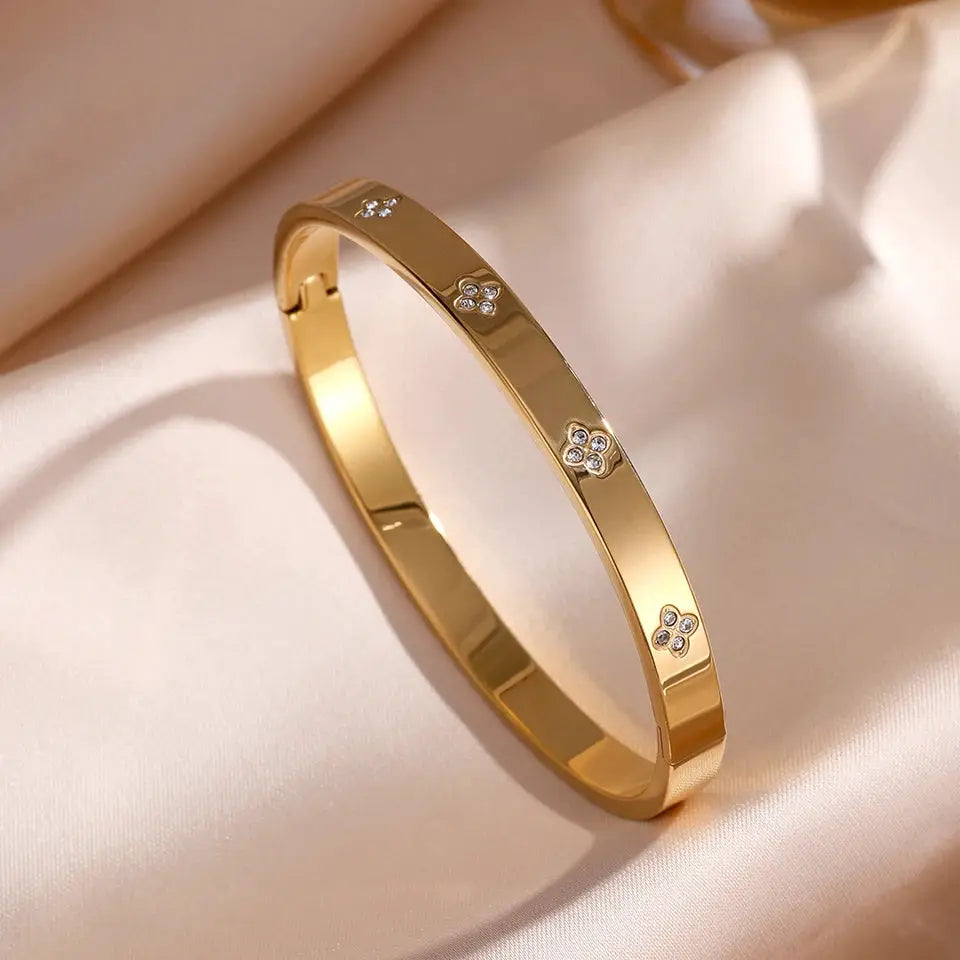 Zakol Sparkling Zirconia Inlaid Stainless Steel Bracelet Set For Women Stackable Bangles Fashion Non Fading Jewelry Gift