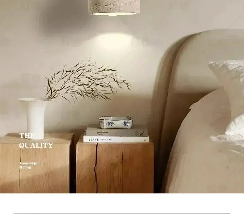 Led Pendant Lamp Yellow Cave Stone chandelier by Simples Market in a Nordic bedroom scene