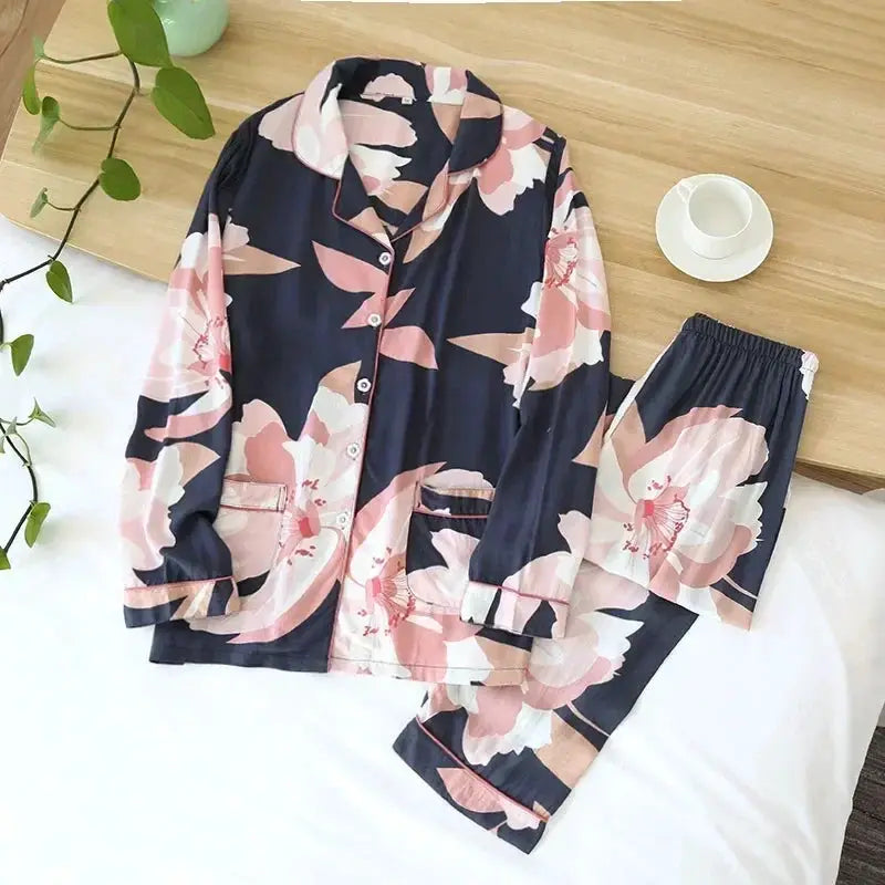 SilkyNest 100 Percent Viscose Pajama Set For Women Long Sleeve Trousers Plus Size 3XL Breathable Spring And Summer Nightwear