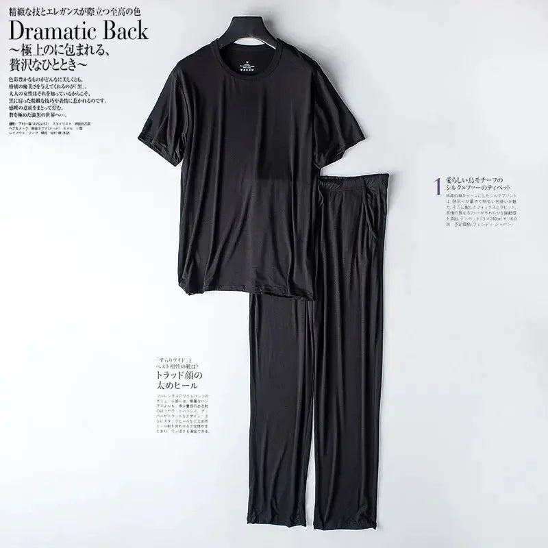 Men's spring and summer new modal pajamas two-piece short-sleeved trousers thin large size loose sports home wear suit sleepwear
