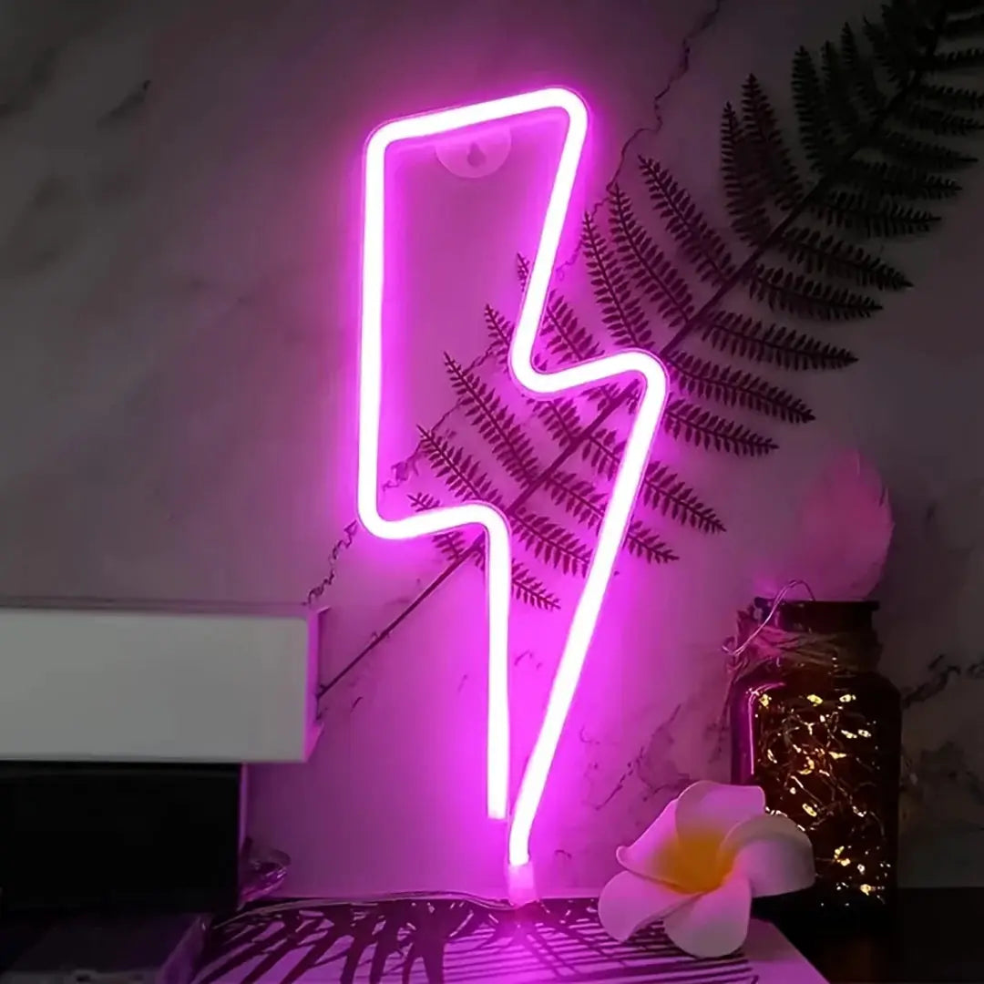 Lightning LED neon light, pink glow, USB/battery powered, wall decor for bedroom or gaming room