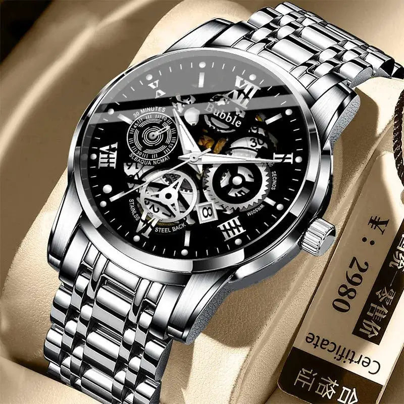 Uthai Mens Watch High End Light Luxury Versatile Quartz Wristwatch Waterproof Luminous Hollow Roman Dial