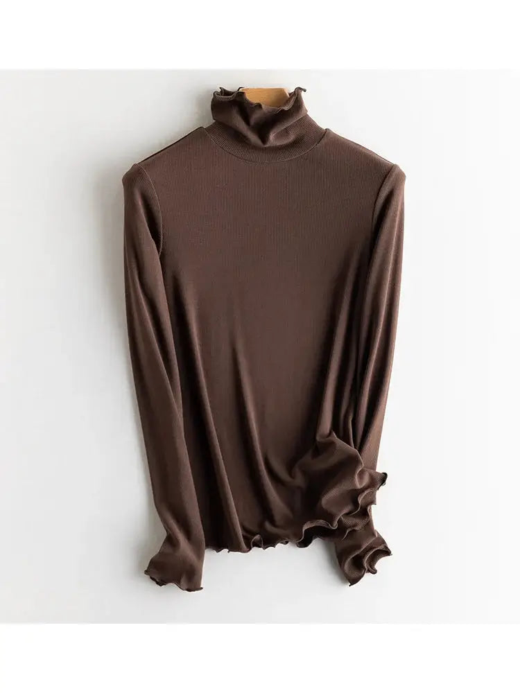 SuyaDream Women Silk Viscose Thermal Base Layer Top With Turtleneck For Warmth And Style