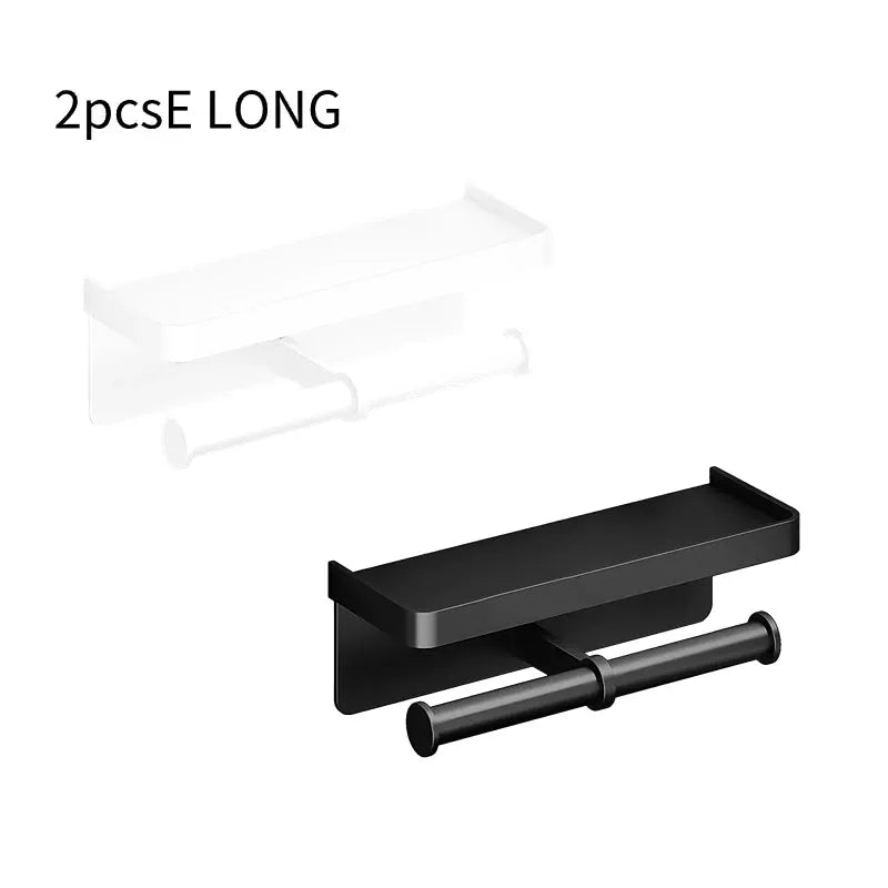 Simples Market aluminum alloy wall-mounted toilet paper holder with shelf and phone stand, set of 2 in white and black