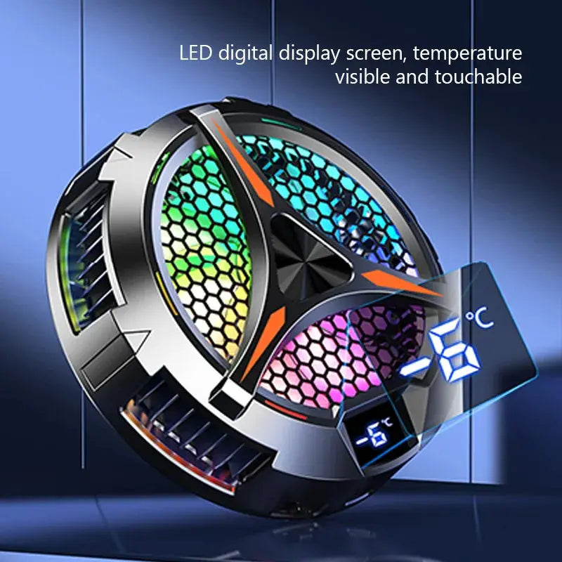 Simples Market X42 circular tablet/laptop cooler with rainbow LED fan and temperature display.
