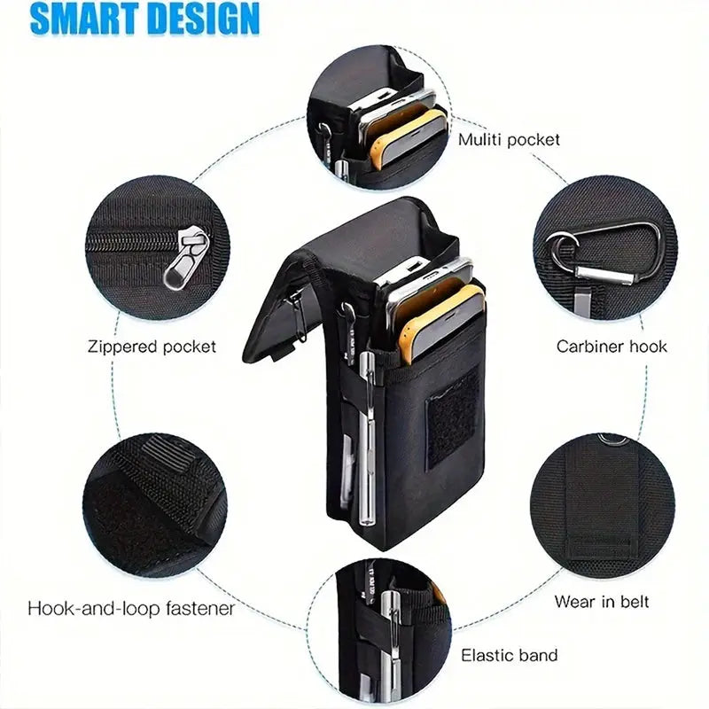 Multifunctional outdoor waist bag by Simples Market; black nylon MOLLE pouch with multiple pockets.