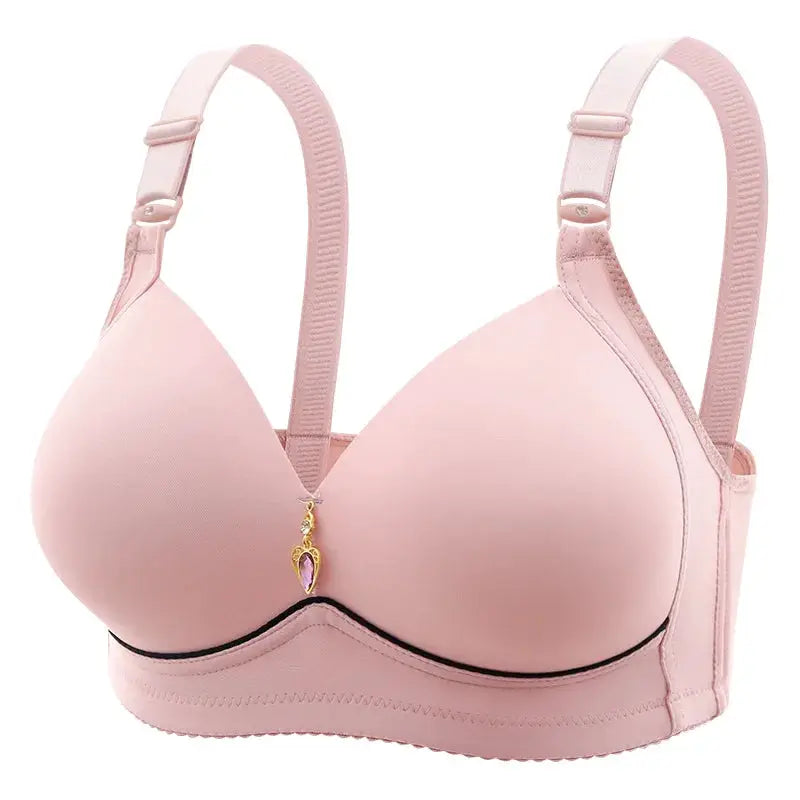 Bra by Simples Market: pink non-wire molded cups, glossy, large size with adjustable straps and pendant charm