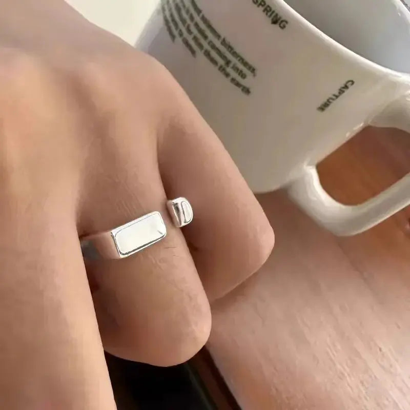 Ventfille 925 Sterling Silver Rings Fashion Hip Hop Vintage Couples Hollow Lines Punk Silver Party Adjustable Jewelry