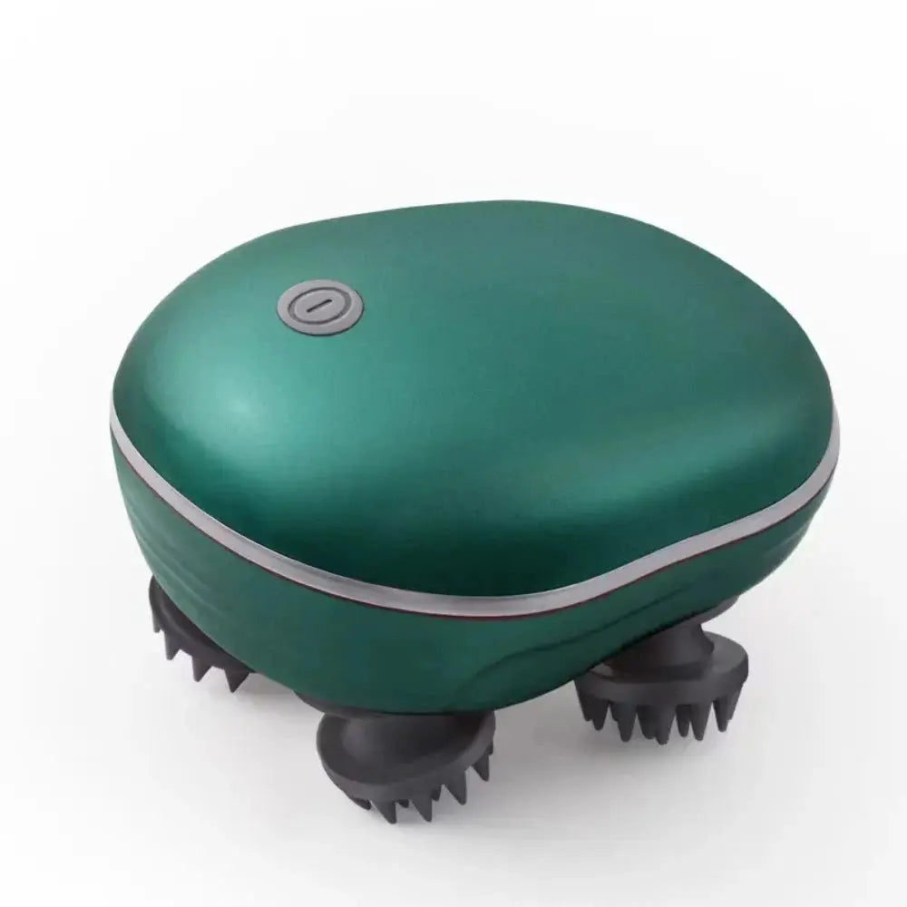 2-in-1 electric scalp cleaner and pet massager by Simples Market, green device with rotating brush wheels