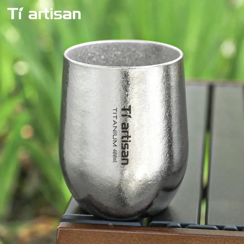 Tiartisan titanium camping beer cup, silver double-layer mug for outdoor use