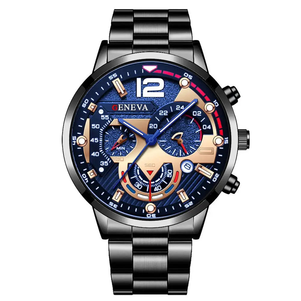 Fashion Men's Stainless Steel Band Analog Quartz Wristwatch With Calendar Minimalist Dial For Casual Wear