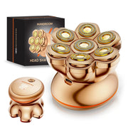MAXGROOM Head Shaver Pro rotary razor in rose-gold, waterproof USB-rechargeable, shown with MAXGROOM box.