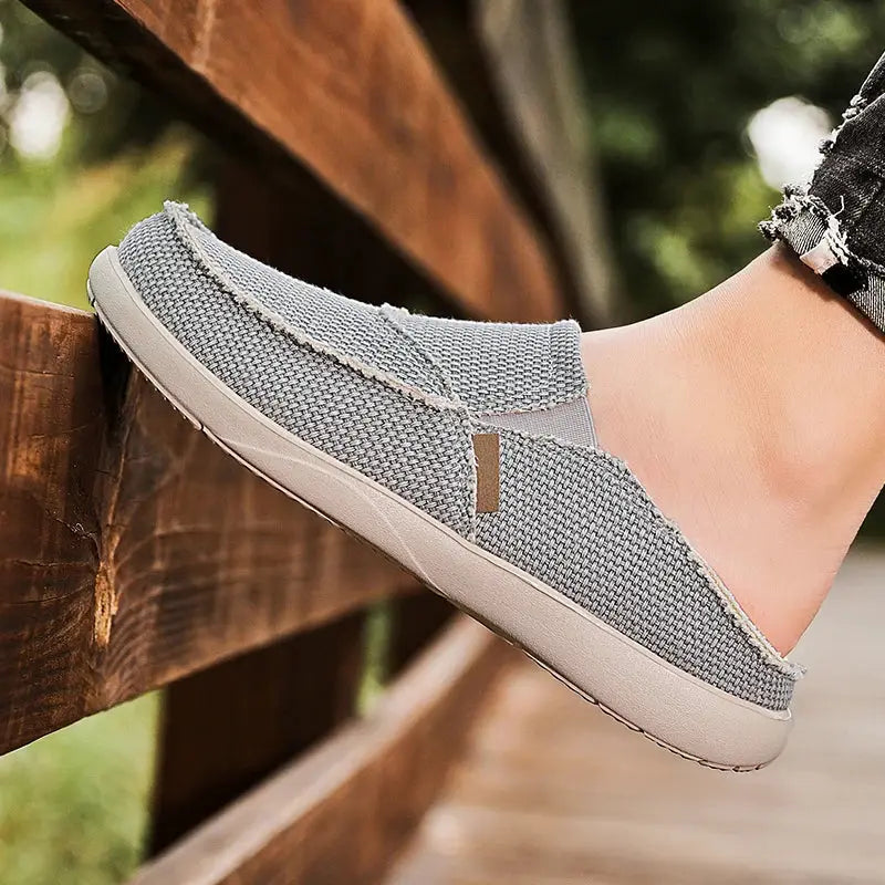 Men's light-gray canvas slip-on loafers from Simples Market, lightweight breathable casual shoes