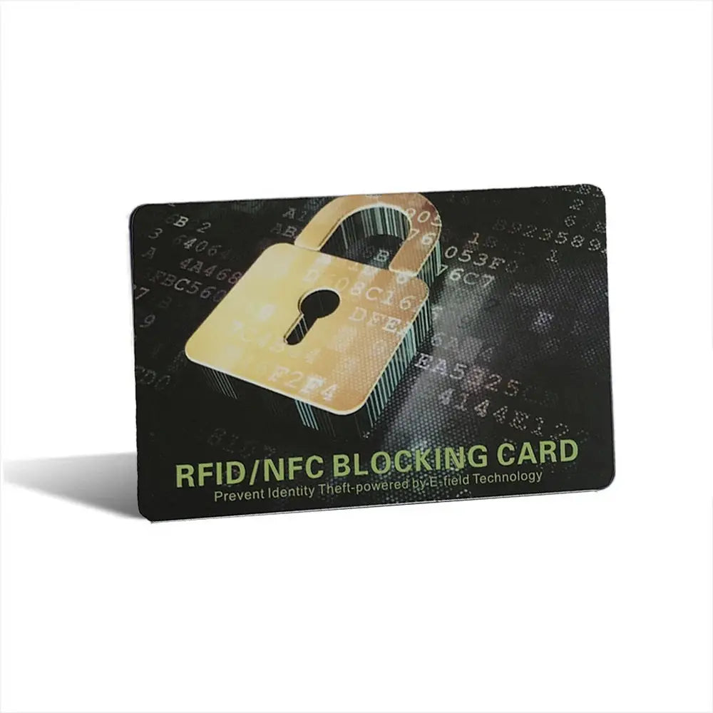 RFID/NFC Blocking Card by Simples Market; 1pc anti-theft card with black background and padlock graphic