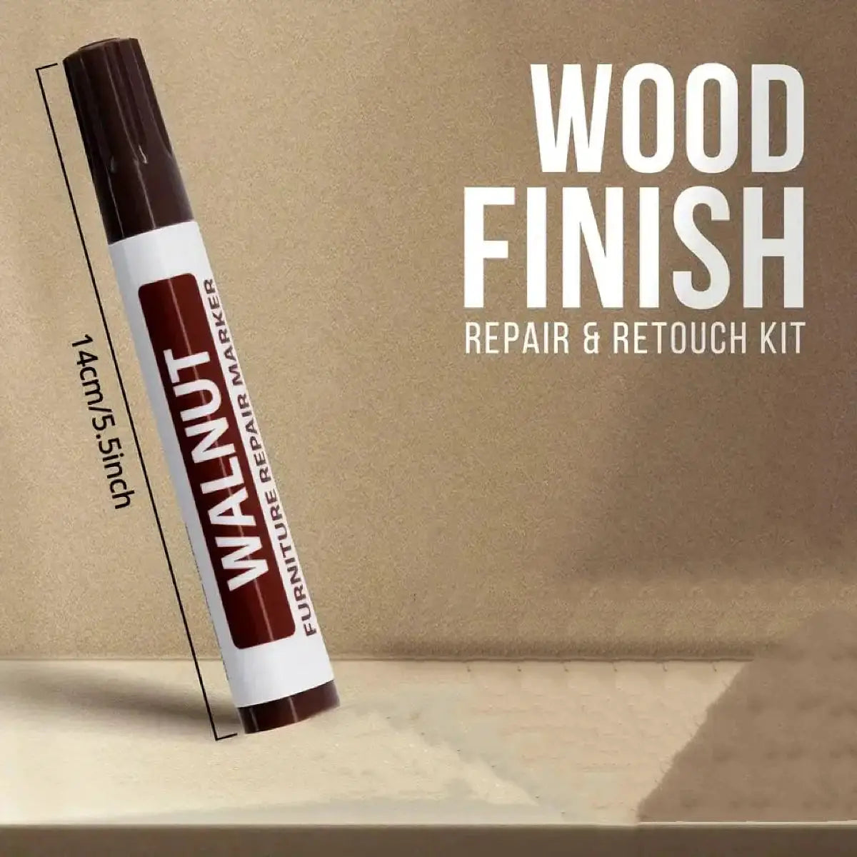 Furniture repair markers brown wood-finish pen leaning against a cardboard backdrop