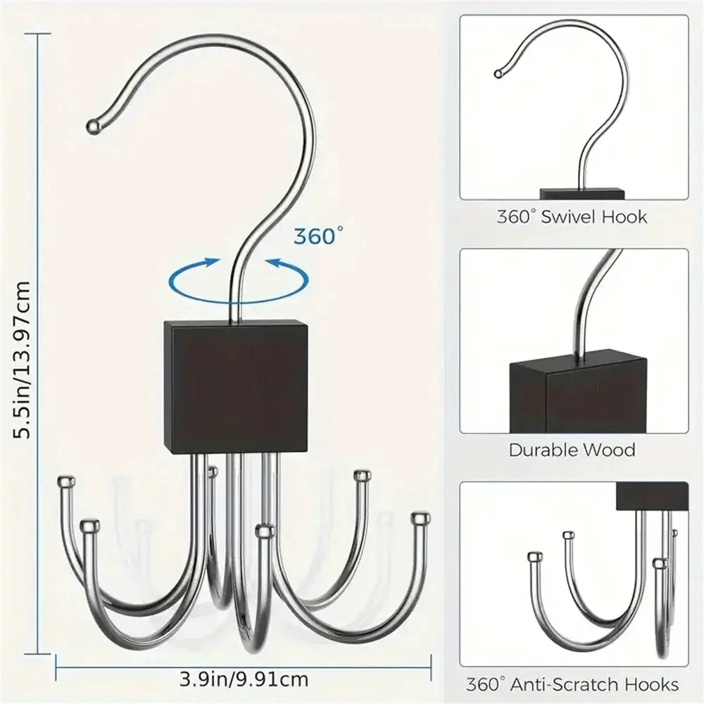 360 Degree Rotating Hanger Hook Claw Organizer For Belts And Ties
