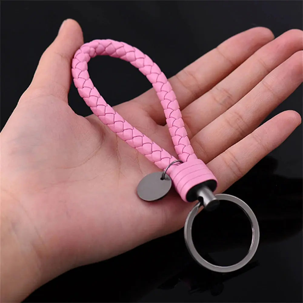 PU Leather Braided Woven Rope Keychain DIY Bag Pendant Key Ring Holder Unisex Gift Jewelry