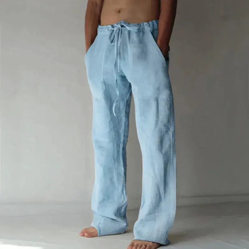 Simples Market men's light blue linen wide-leg pants with drawstring waist