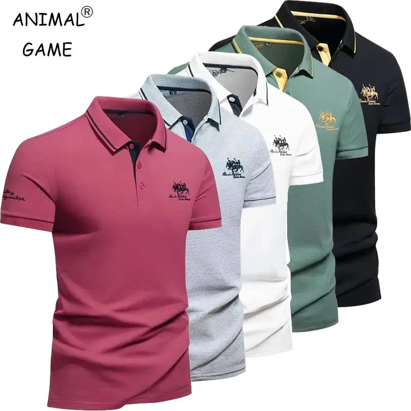 Men's embroidered polo shirts set, short sleeves, lightweight, six-color assortment by Simples Market.