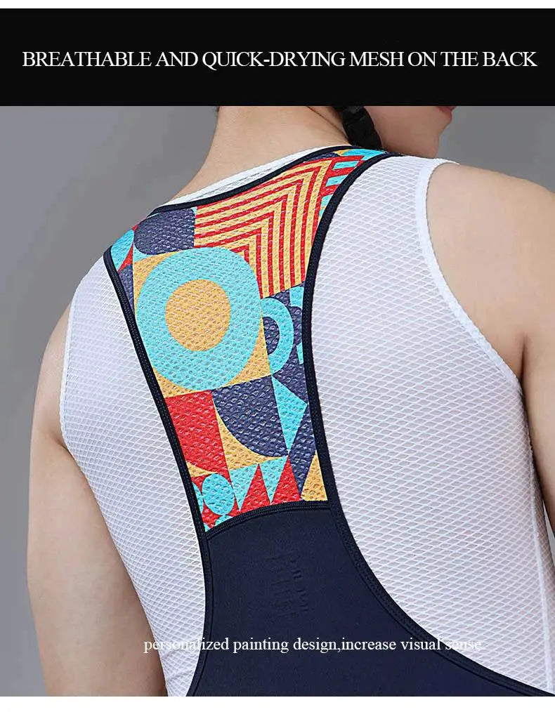 INBIKE men's cycling bib shorts with breathable white mesh back and vibrant geometric panel