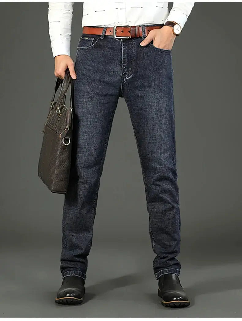 Wthinlee men's blue denim jeans, casual straight-fit stretch work pants