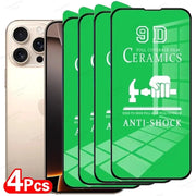 4pcs iPhone clear ceramic screen protectors by Simples Market, anti-shock 9D ceramics with green packaging