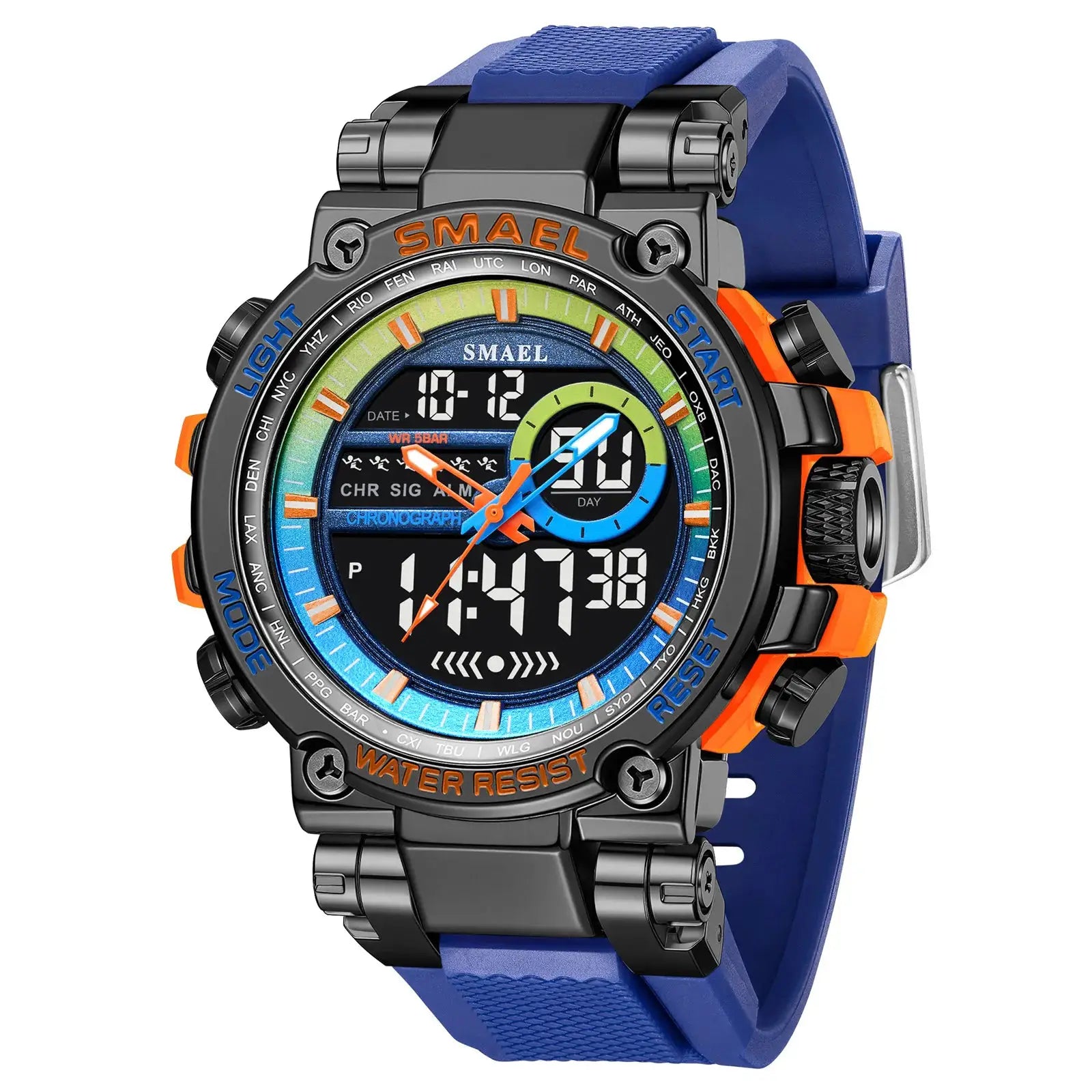 SMAEL 8141 men's digital sport watch with blue TPU strap and alloy case
