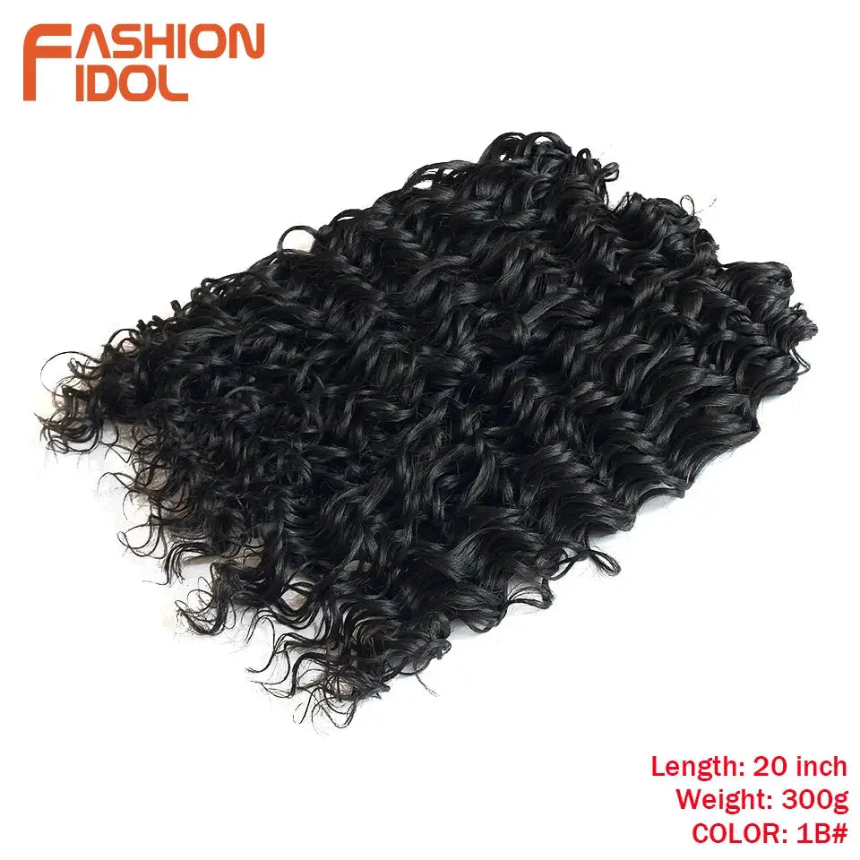 Jessica deep wavy twist crochet hair extensions by Fashion Idol, color 1B, synthetic high-temp fiber