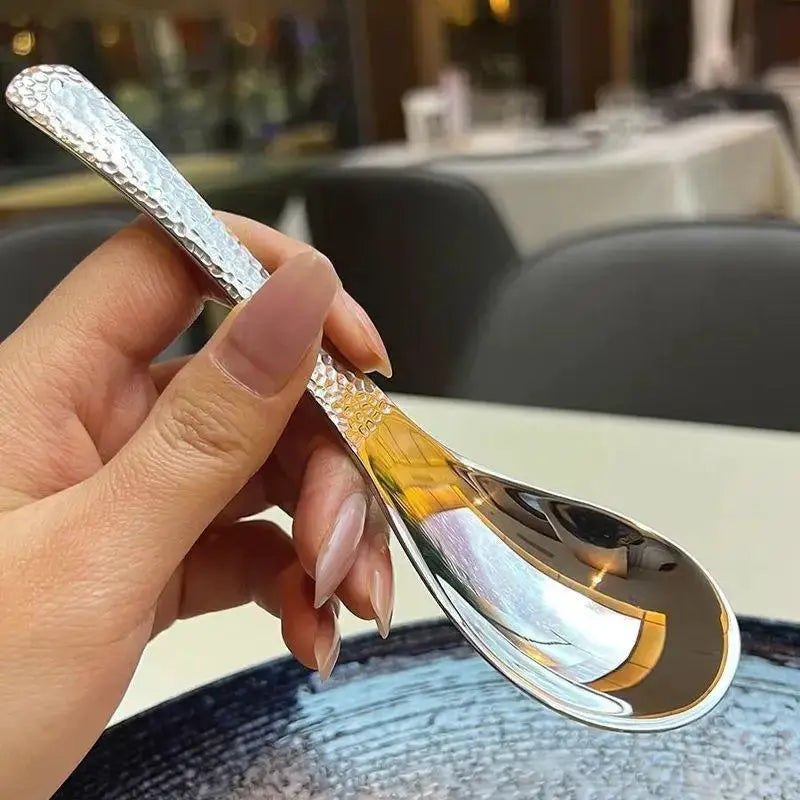 1 Piece Retro Hammered Stainless Steel Rice Spoon With High End Finish For Kitchen And Dining Use