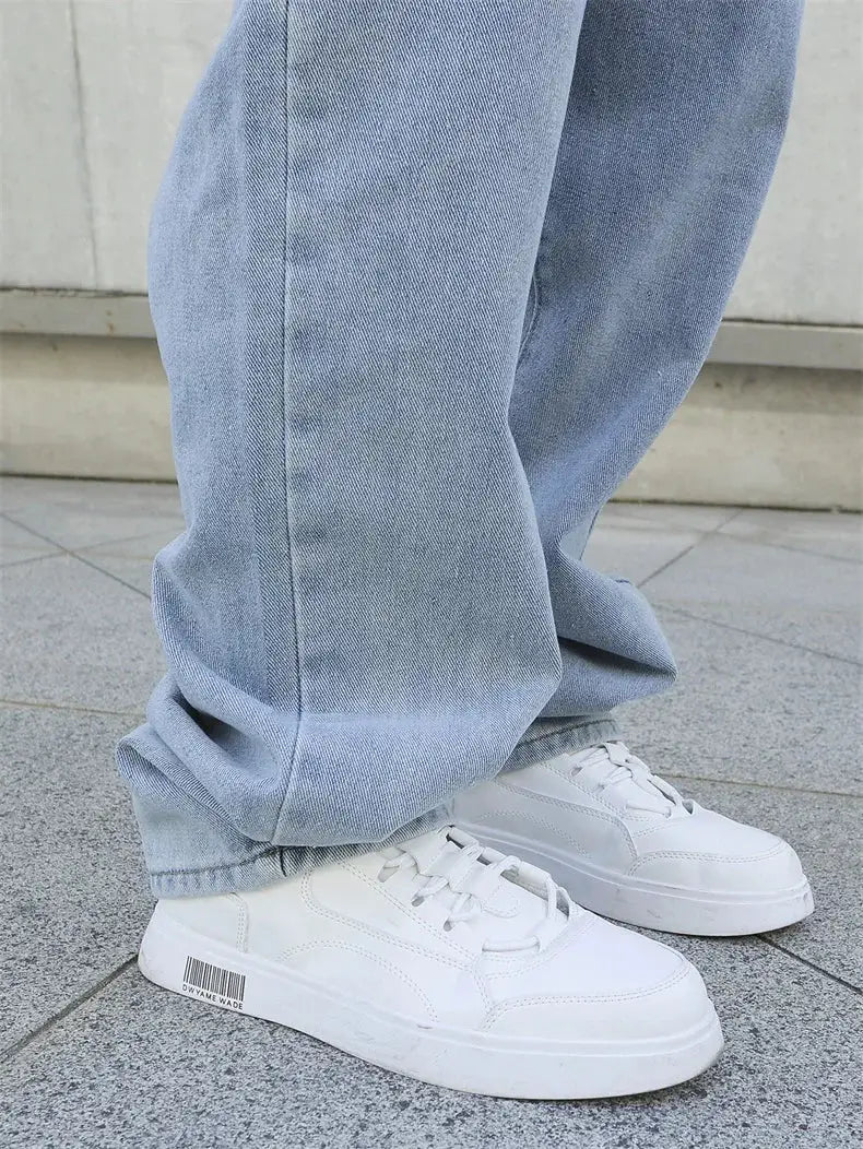 Men's baggy denim jeans, light blue, wide-leg casual streetwear pants