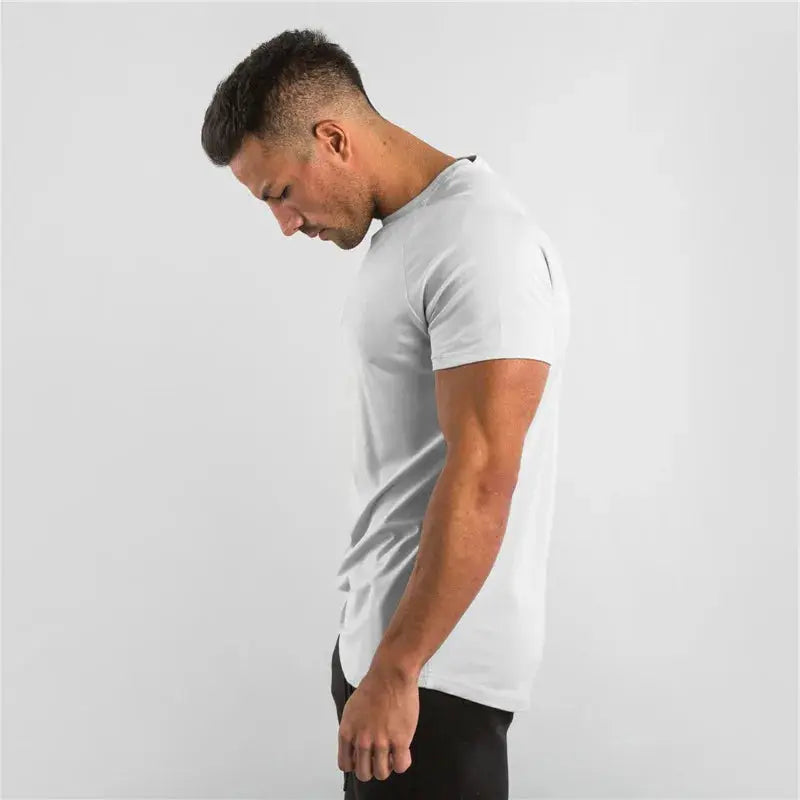 Men's light gray cotton short-sleeve T-shirt, slim-fit gym top