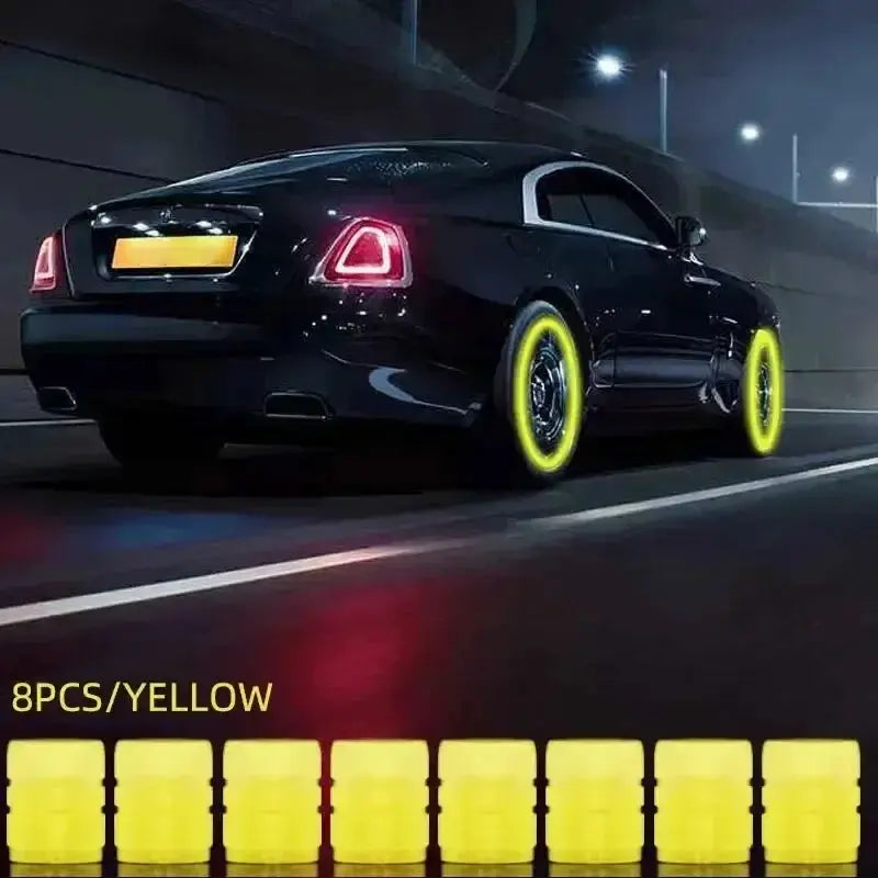 8 Pieces Luminous Valve Stem Caps For Motorcycle Bicycle Car Truck Fluorescent Night Glowing Safety Decor